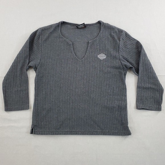 VTG Harley Davidson Women Small Gray Thermal Long Sleeve Biker TShirt Ocala FL - Picture 8 of 9